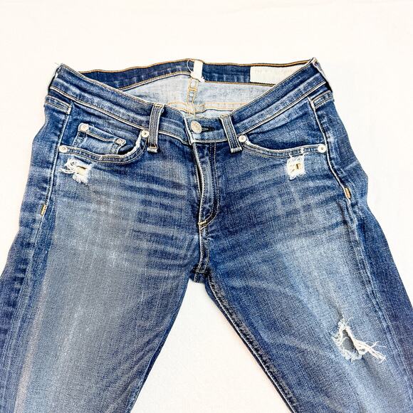 Rag & Bone Capri Denim Jeans Ripped Med/Dark Wash Size 26 - Picture 8 of 9